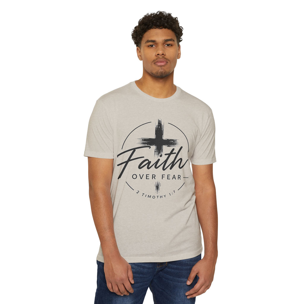 Faith Over Fear T-Shirt — Christian Cross 2 Timothy 1:7 Inspirational Tee