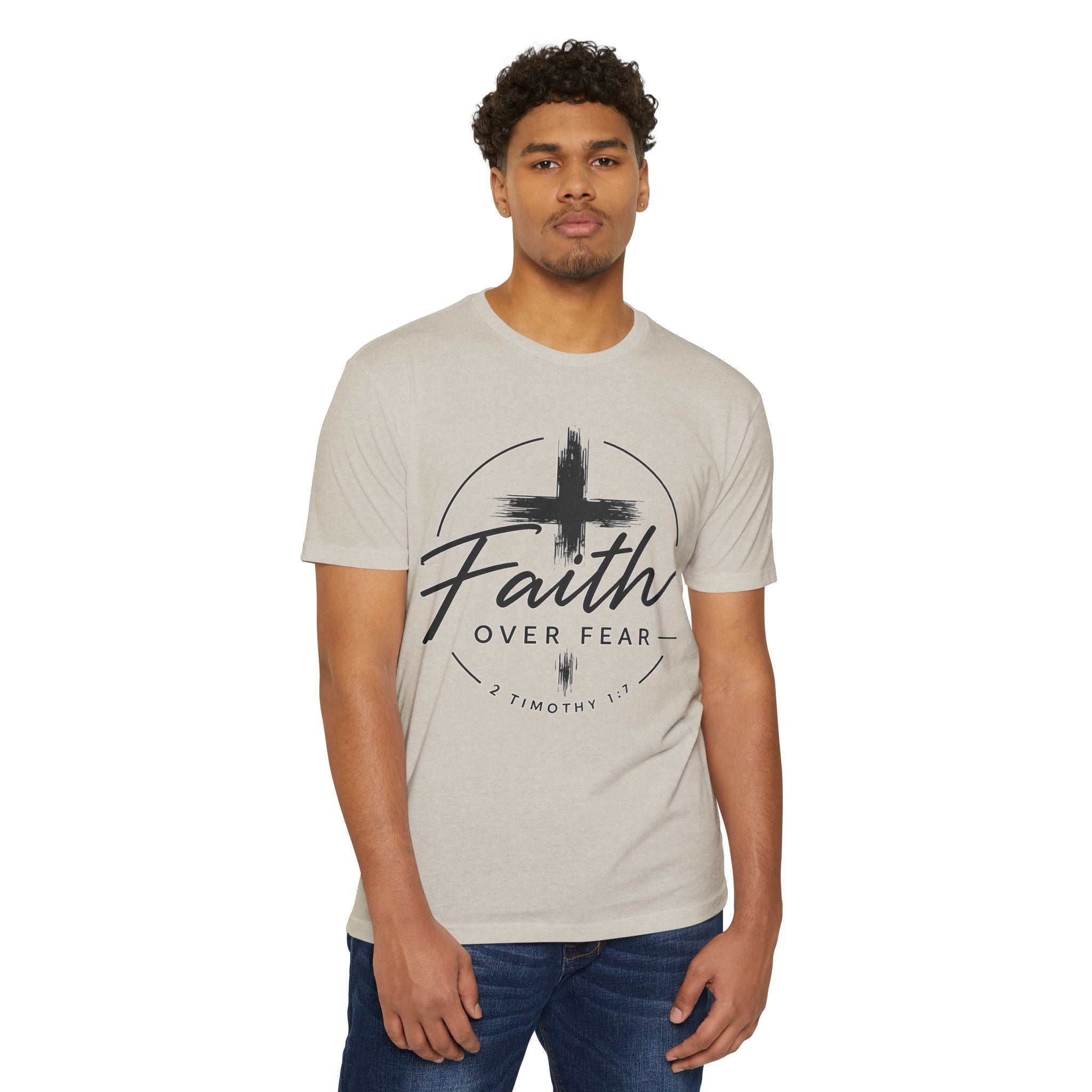 Faith Over Fear T-Shirt — Christian Cross 2 Timothy 1:7 Inspirational Tee