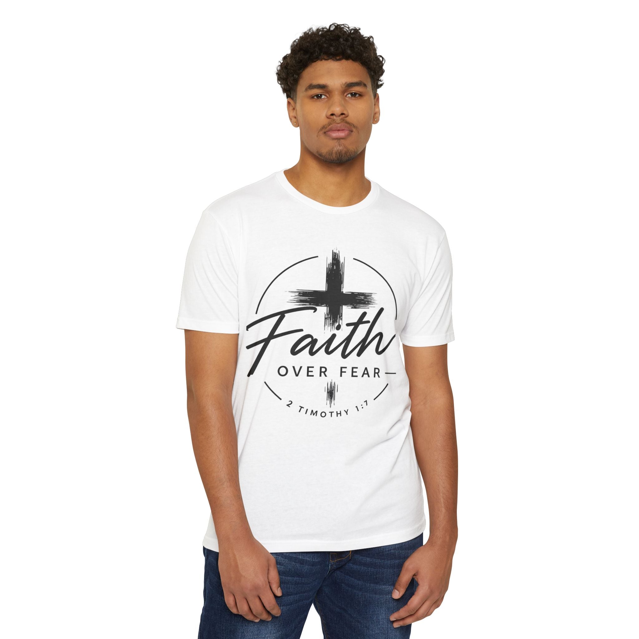 Faith Over Fear T-Shirt — Christian Cross 2 Timothy 1:7 Inspirational Tee