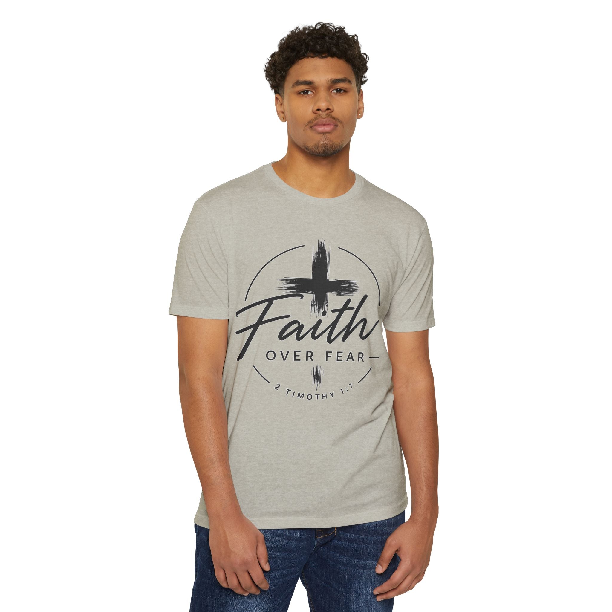 Faith Over Fear T-Shirt — Christian Cross 2 Timothy 1:7 Inspirational Tee