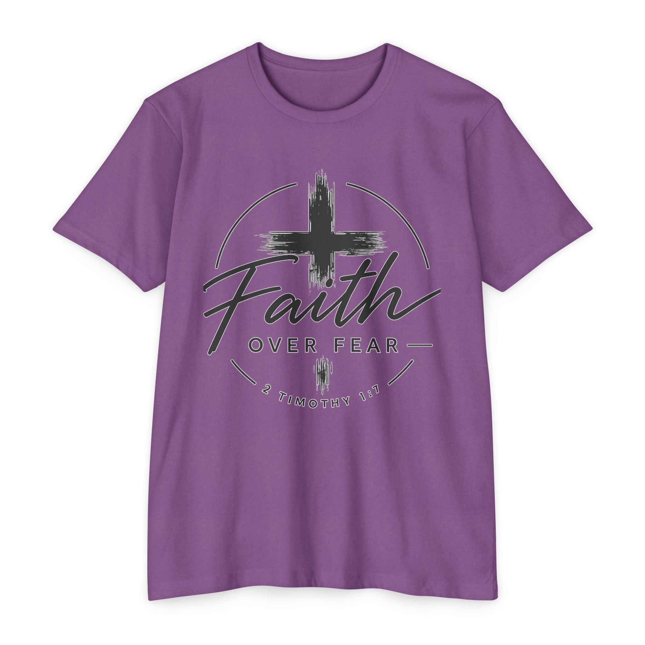 Faith Over Fear T-Shirt — Christian Cross 2 Timothy 1:7 Inspirational Tee