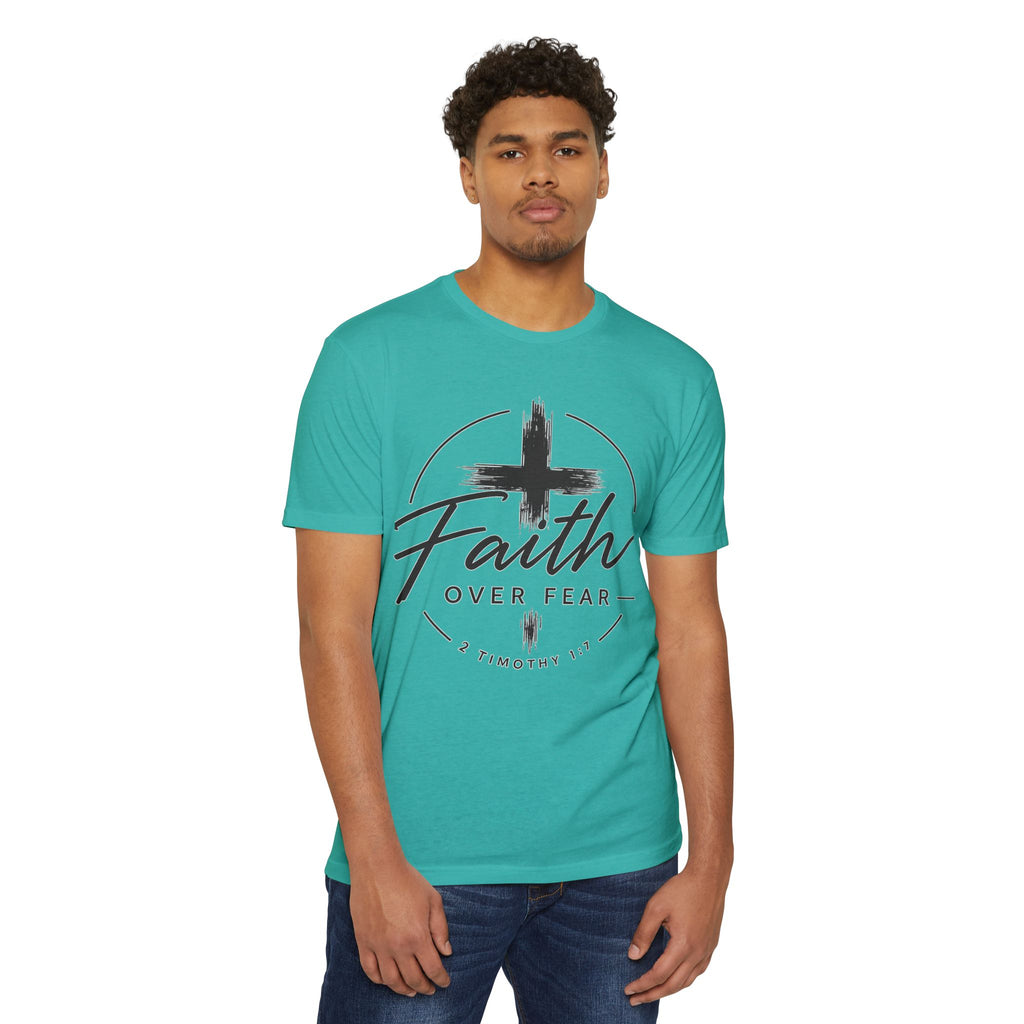 Faith Over Fear T-Shirt — Christian Cross 2 Timothy 1:7 Inspirational Tee