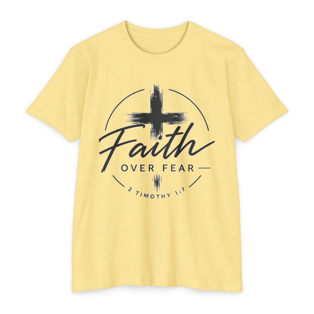 Faith Over Fear T-Shirt — Christian Cross 2 Timothy 1:7 Inspirational Tee