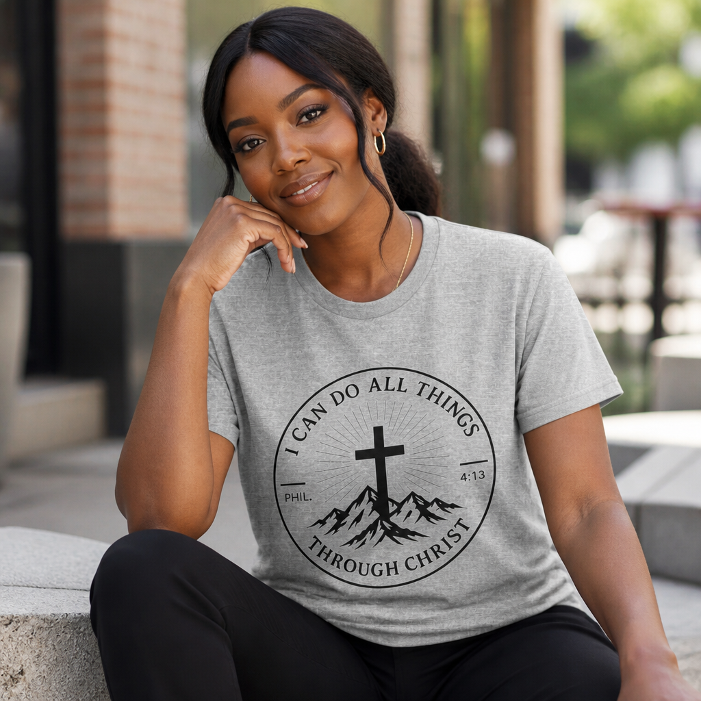 Christian Cross Tee - "I Can Do All Things Through Christ" Philippians 4:13 Faith T-Shirt