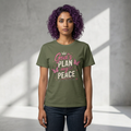 Christian T-Shirt — "God's Plan My Peace" Pink Butterfly Faith Tee