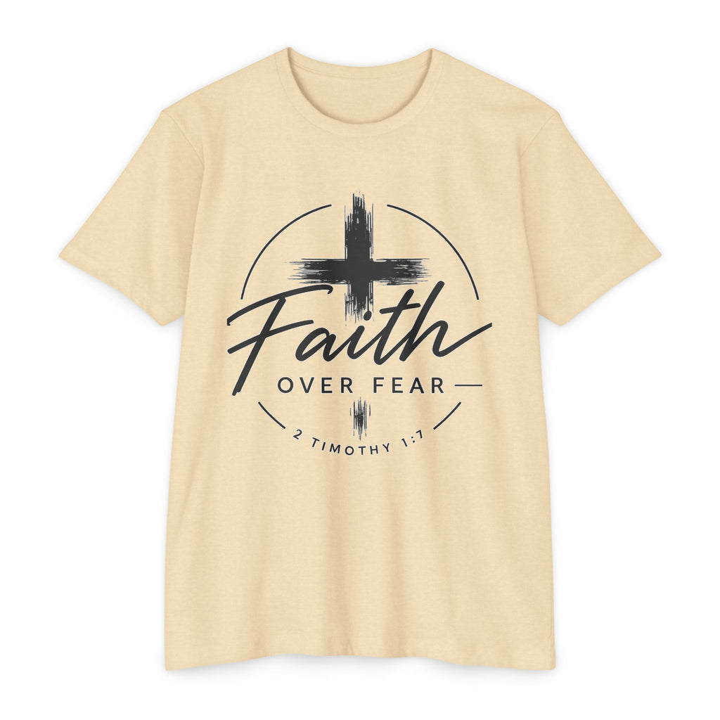 Faith Over Fear T-Shirt — Christian Cross 2 Timothy 1:7 Inspirational Tee