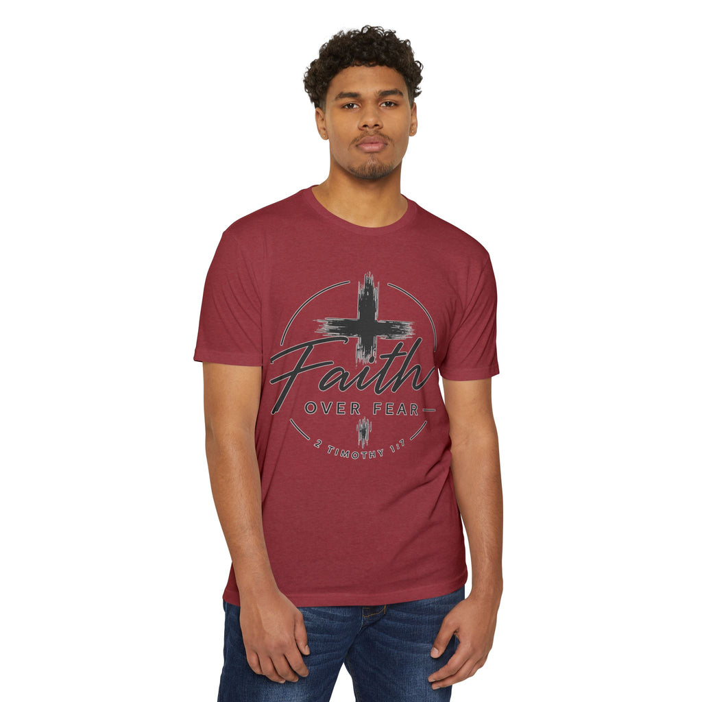 Faith Over Fear T-Shirt — Christian Cross 2 Timothy 1:7 Inspirational Tee