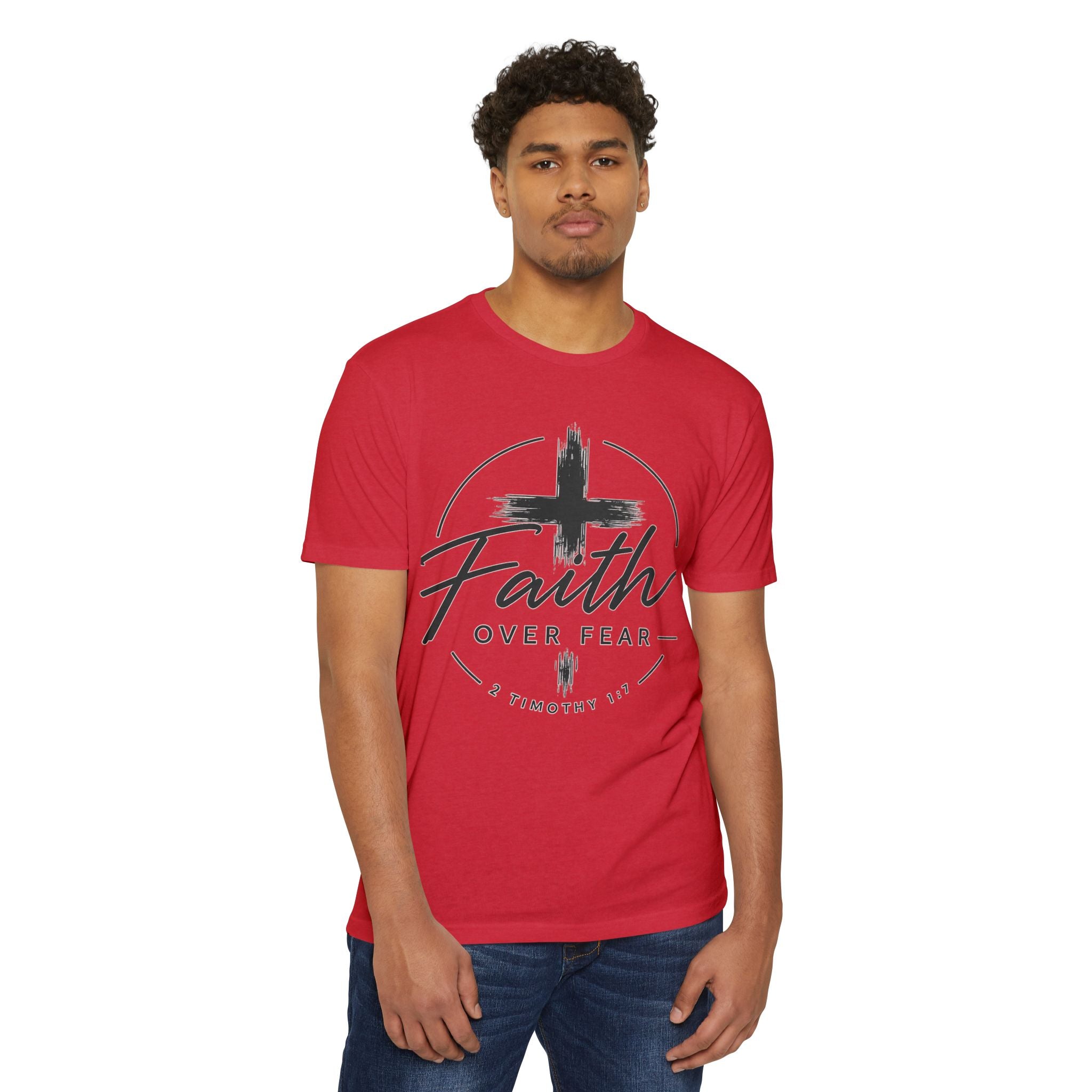 Faith Over Fear T-Shirt — Christian Cross 2 Timothy 1:7 Inspirational Tee