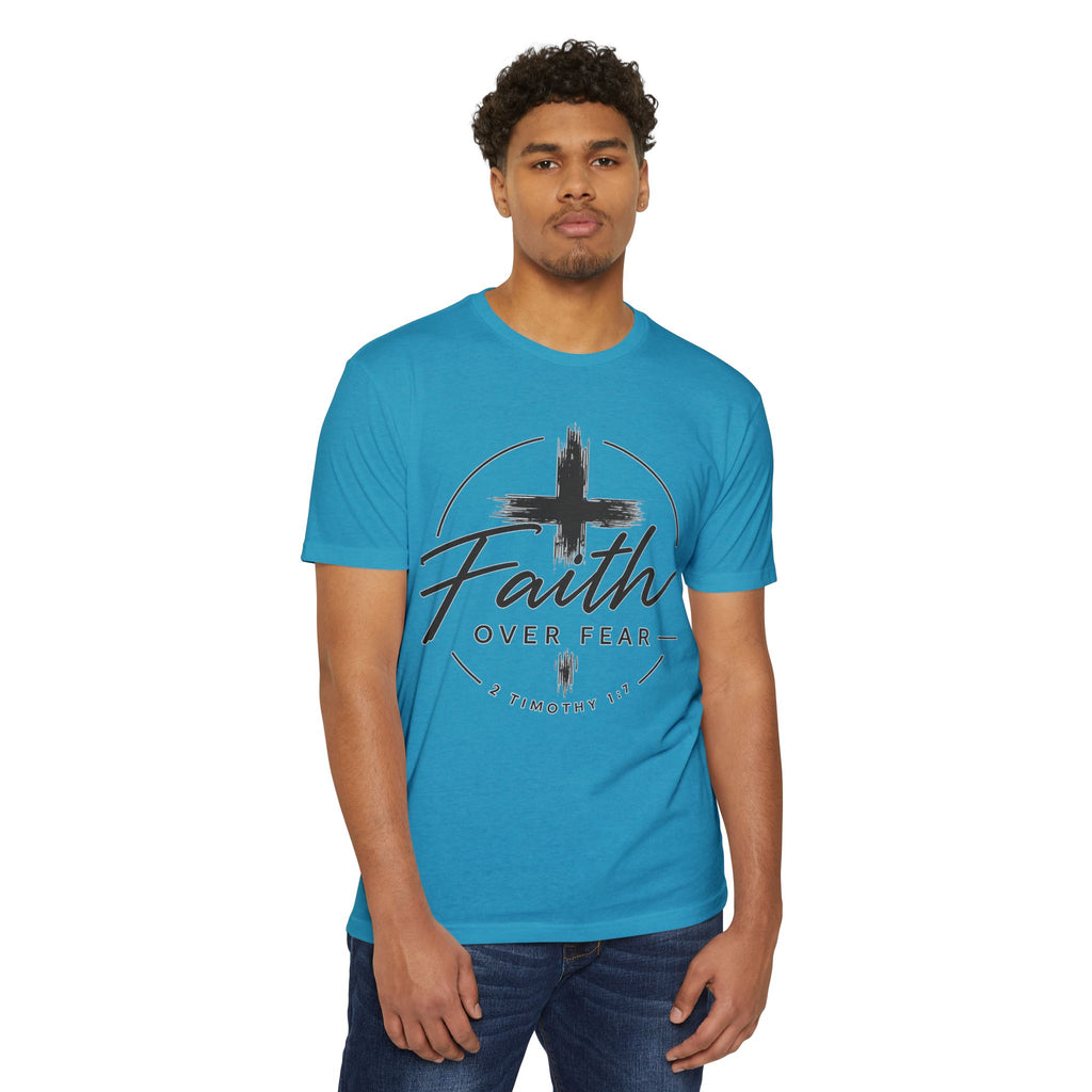 Faith Over Fear T-Shirt — Christian Cross 2 Timothy 1:7 Inspirational Tee