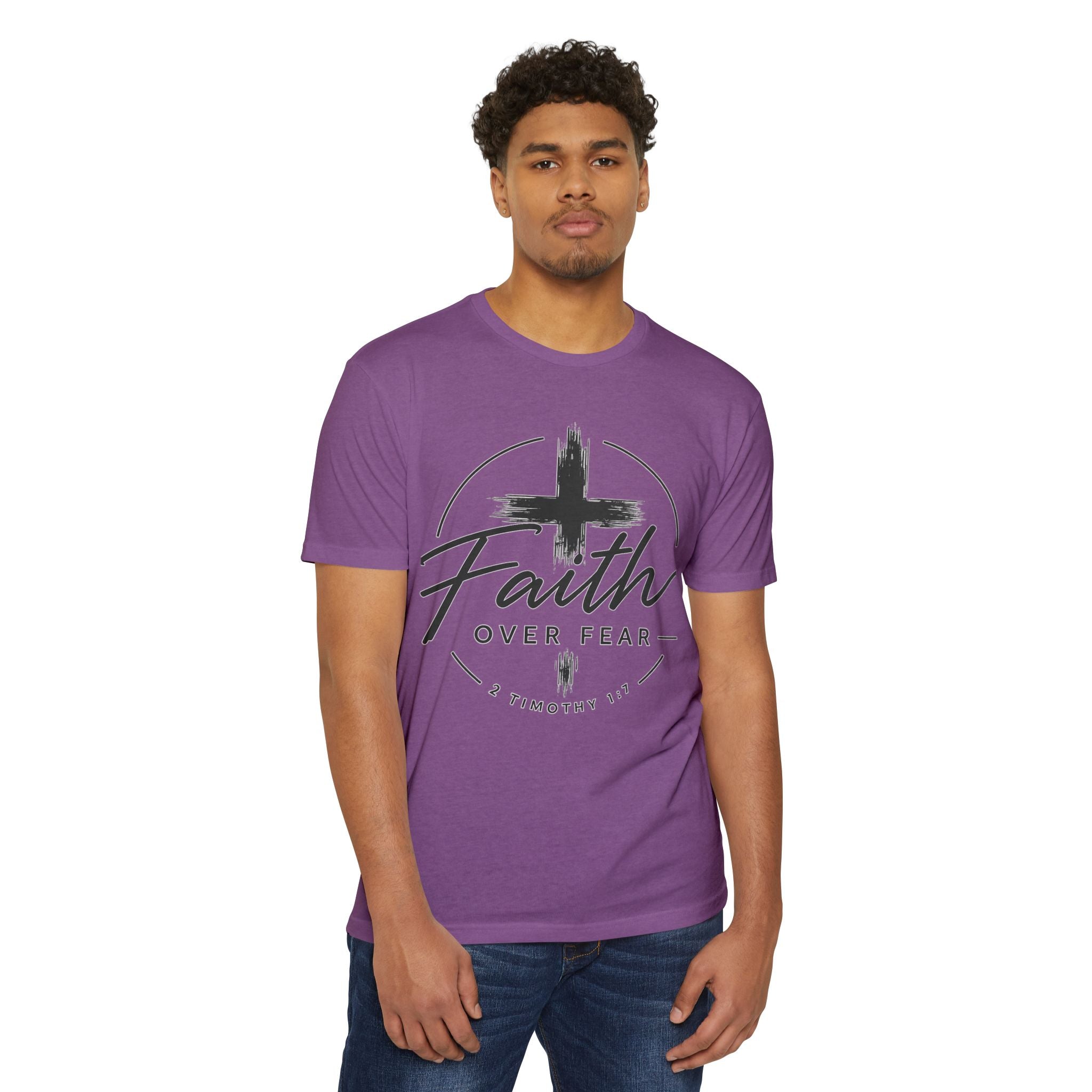 Faith Over Fear T-Shirt — Christian Cross 2 Timothy 1:7 Inspirational Tee
